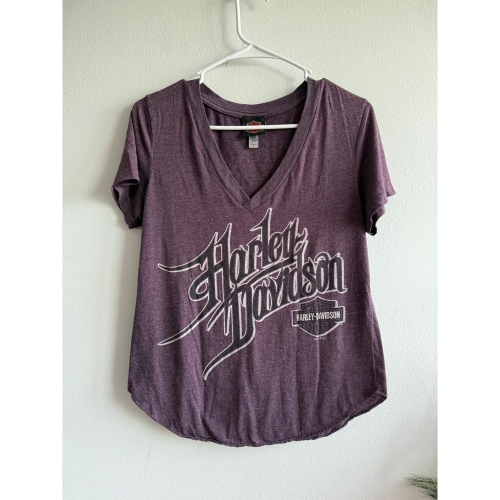 Harley-Davidson Womens Purple Heathered V-Neck Graphic Tee Ft Lauderdale FL L